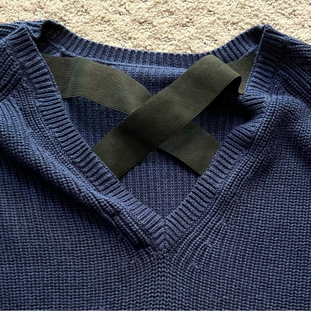 Halogen Navy Blue Sweater w/V- neck open back